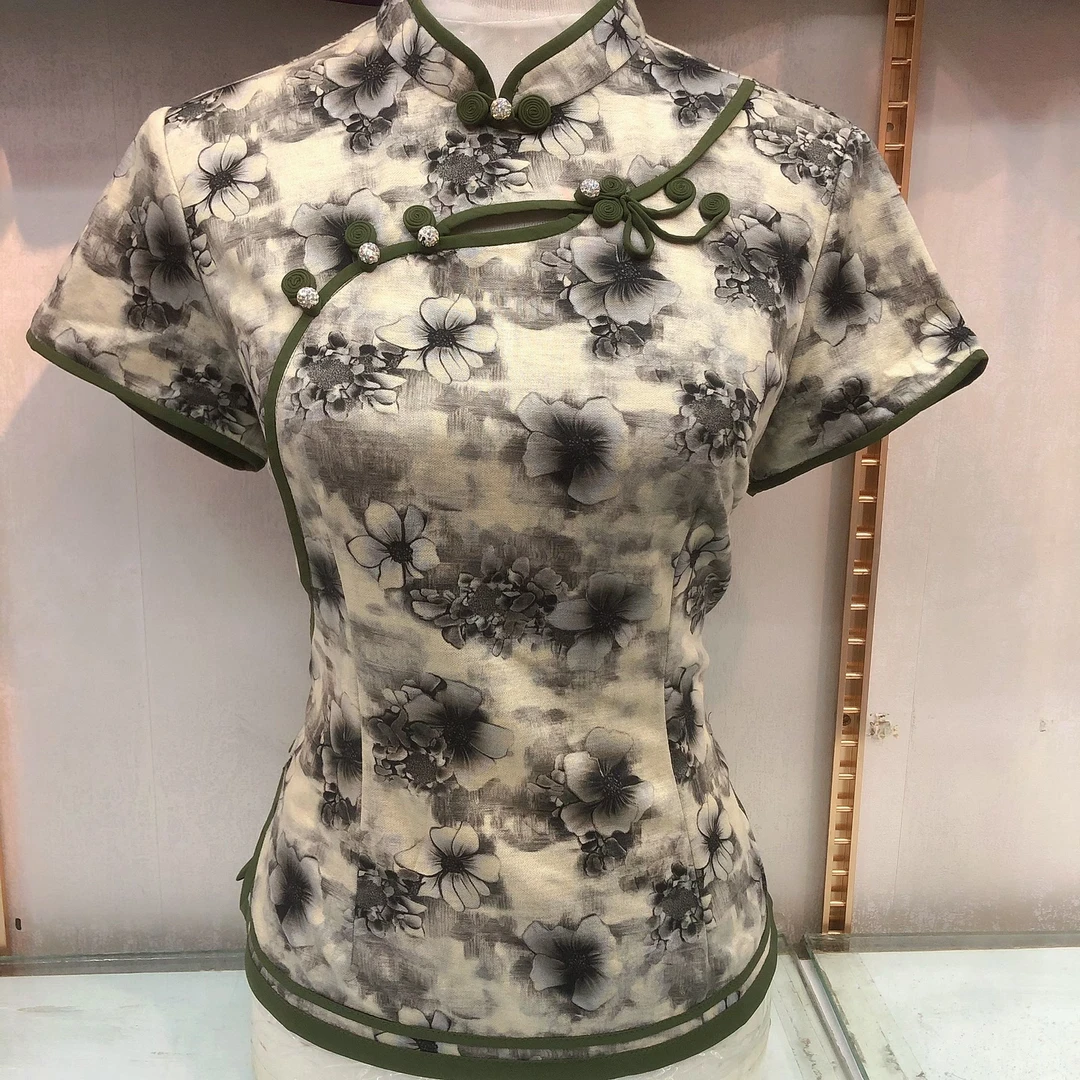 新款玉兰花开高弹力修身旗袍上衣