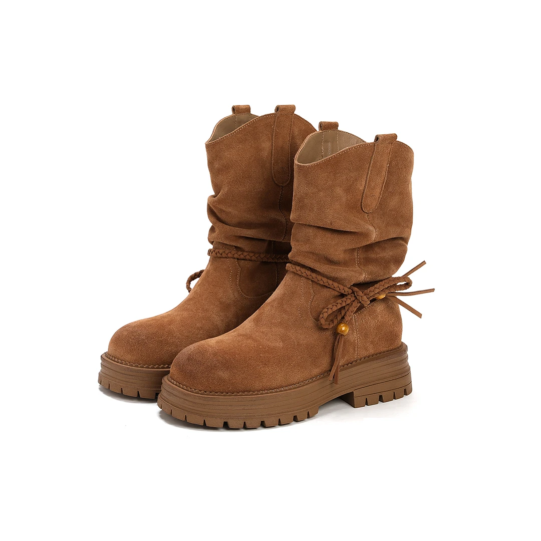 【金夫人】7731-3新款系带真皮英伦风马丁靴女靴复古中筒休闲靴