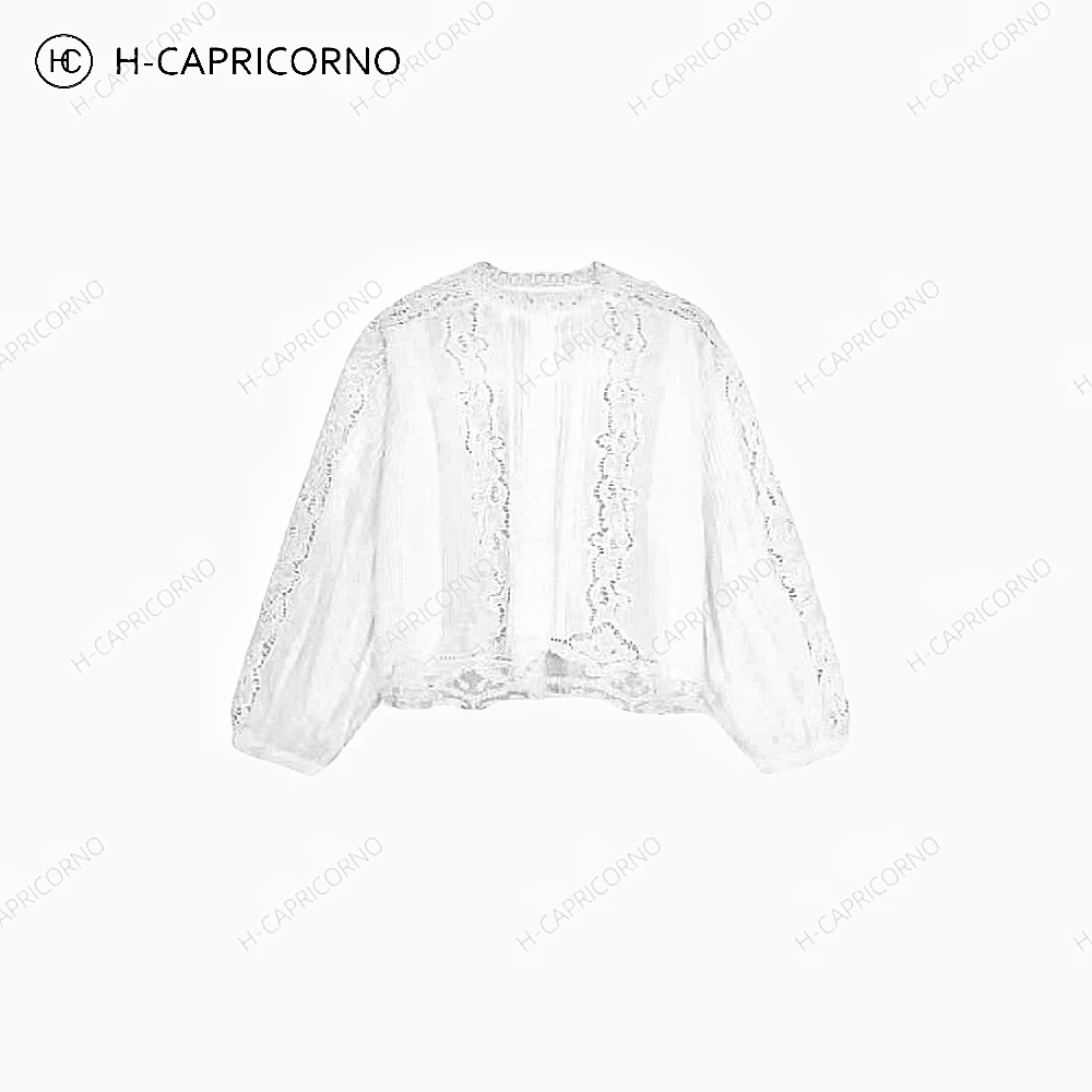 H-CAPRICORNO法式田园精致新经典手勾蕾丝刺绣镂空开衫衬衫