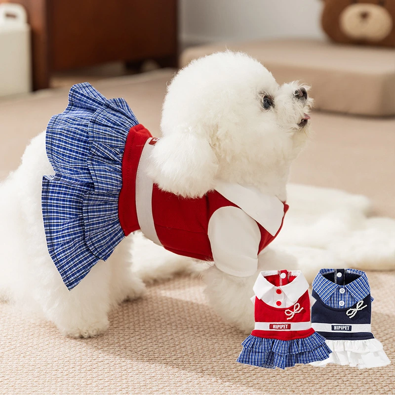 25年新款狗狗衣服学院风格子衬衫裙公主连衣裙泰迪小型犬宠物衣服