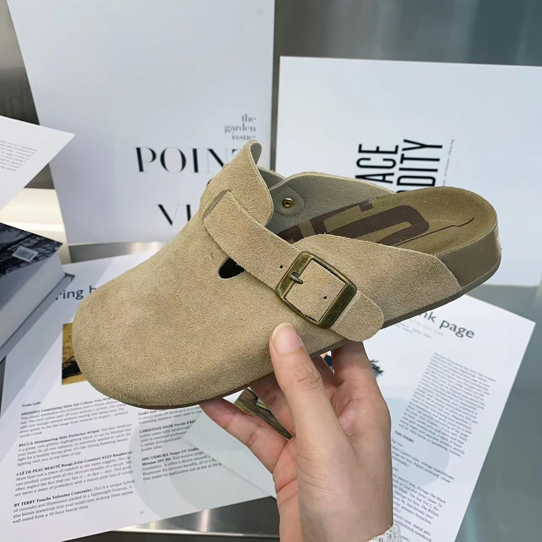 门店49&9！大福半拖」磨砂牛反绒软底不累脚休闲勃肯拖鞋C21445