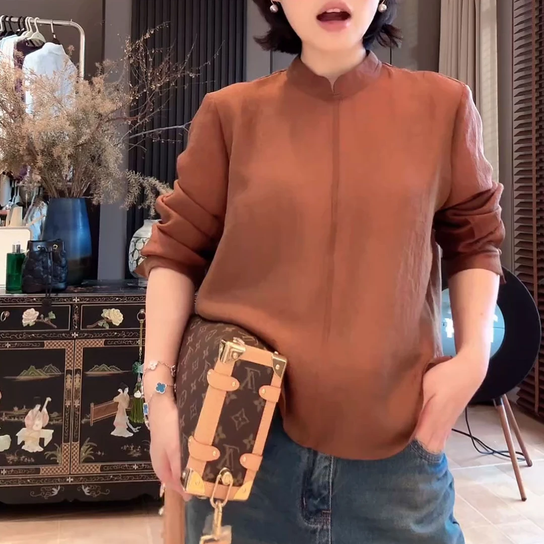 显瘦气质时尚宽松长袖日常T恤衫 2025年秋季新款百搭国风中式上衣