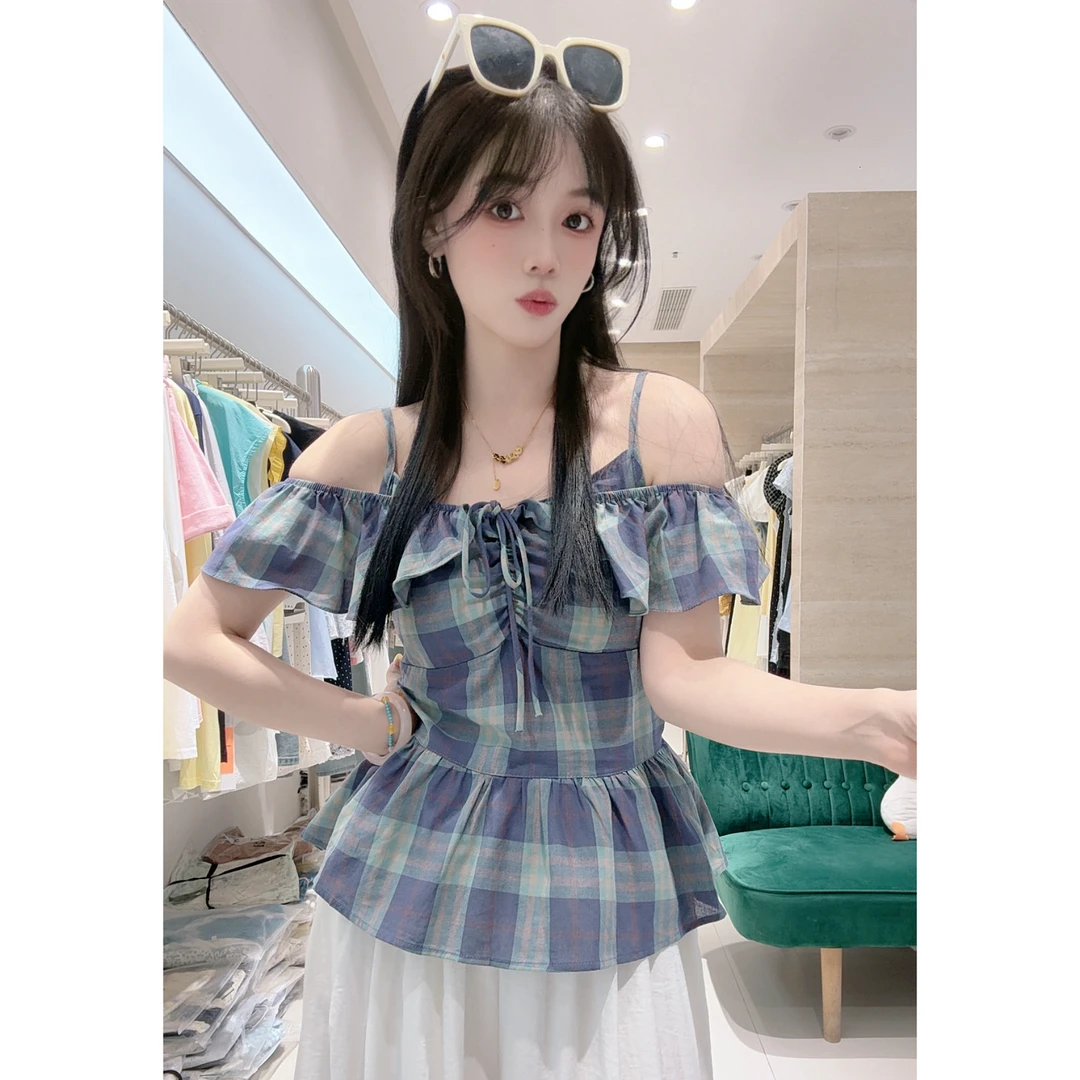 2653荷叶格子两穿小衫