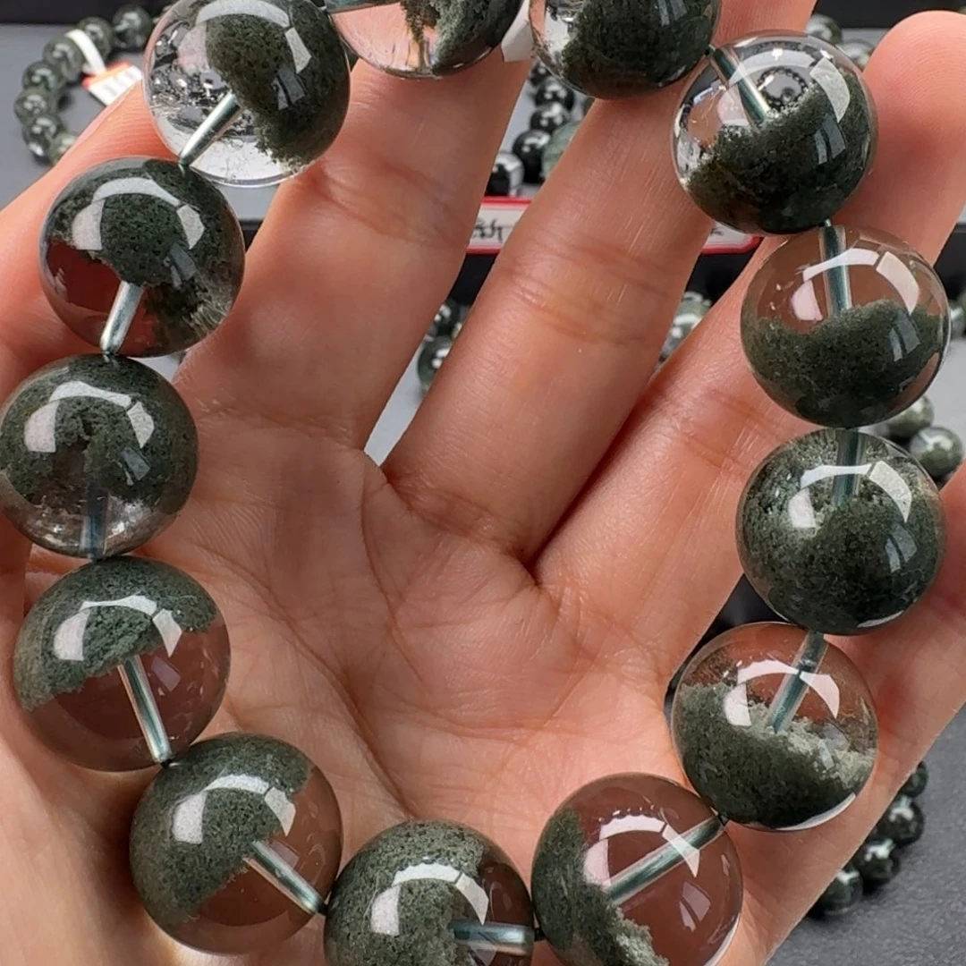 手链未镶嵌水晶天然绿幽灵聚宝盆收藏级别18mm