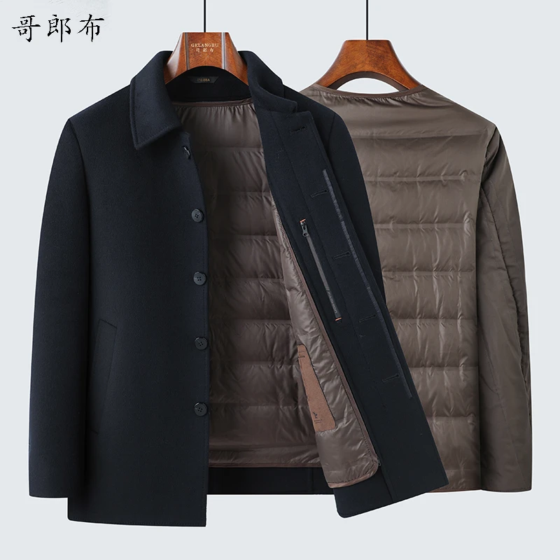 【双面羊毛+羽绒胆】2511商场同款翻领暗扣中款男士高端