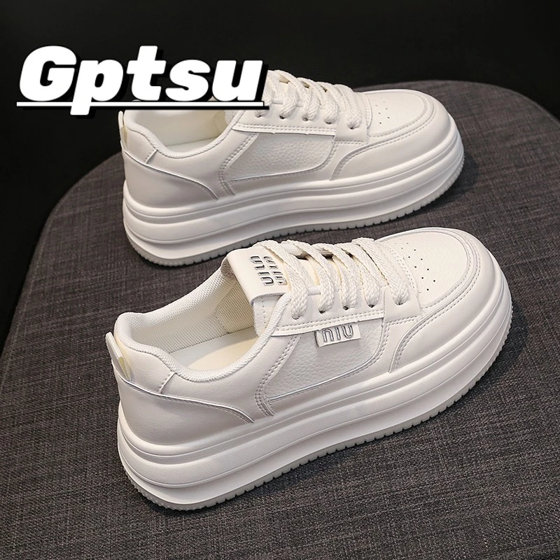 GPTSu爆款松糕小白鞋女新款春秋季时尚休闲百搭厚底软底增高板鞋