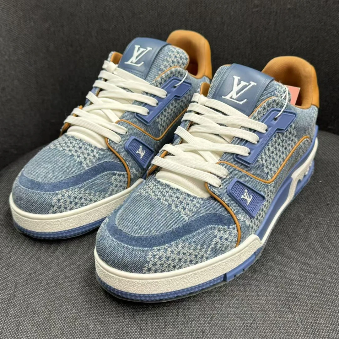 95新 LouisVuitton/路易威登 新款蓝牛仔格纹trainer奢鞋