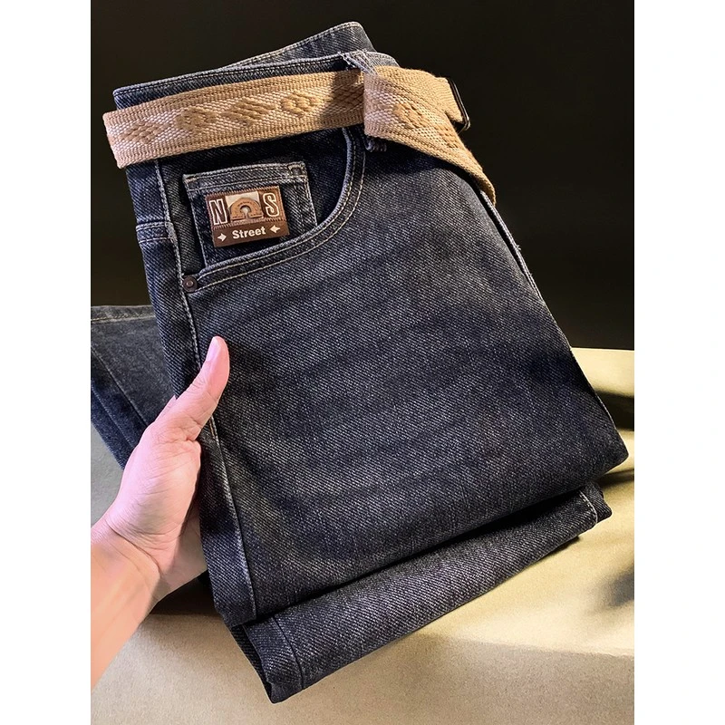 DeweLvum新款黑色弹力牛仔裤男潮流微跨小直脚修身长裤高端休闲男