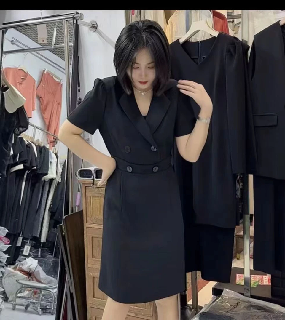 春夏季中长款短袖西服裙女2025新款简约时尚收腰显瘦气质西装裙女