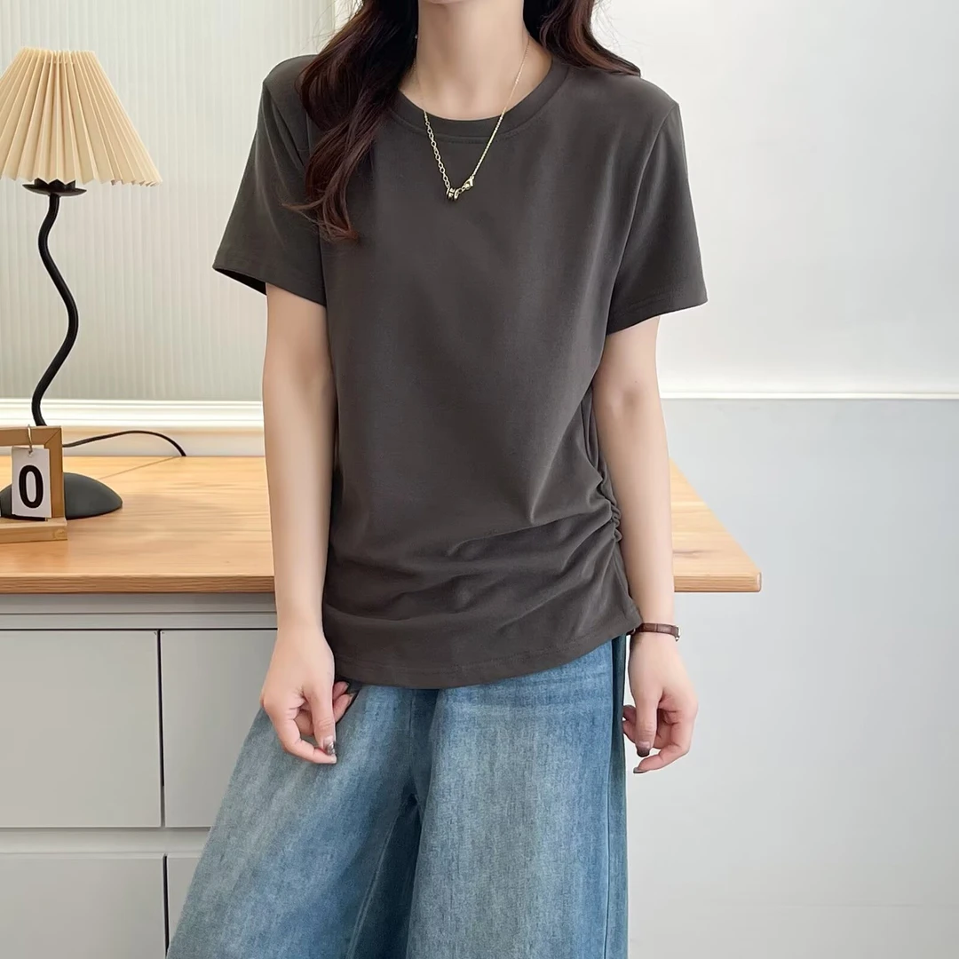 大码女装纯色百搭修身正肩短袖上衣200斤胖mm柔软亲肤内搭T恤衫女