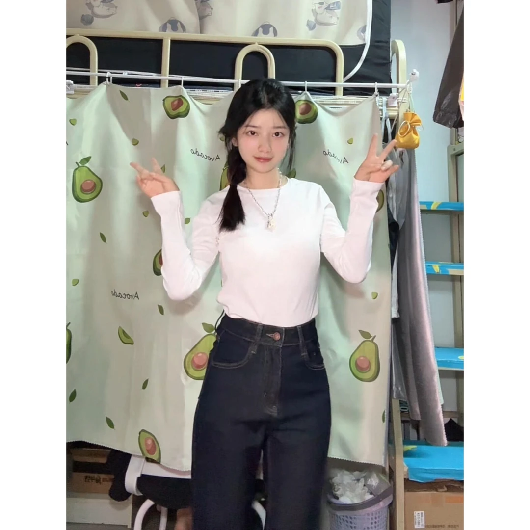 韩系百搭早秋圆领打底修身长袖t恤2025新款基础款白灰色辣妹上衣