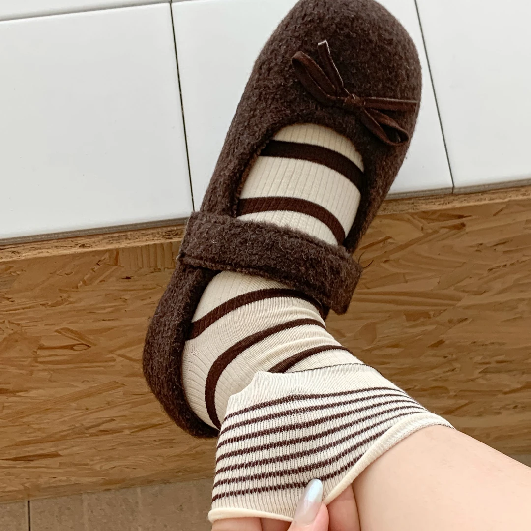 【韩系条纹】秋冬百搭韩系穿搭可外穿鲨鱼裤中筒袜堆堆袜袜子纯棉