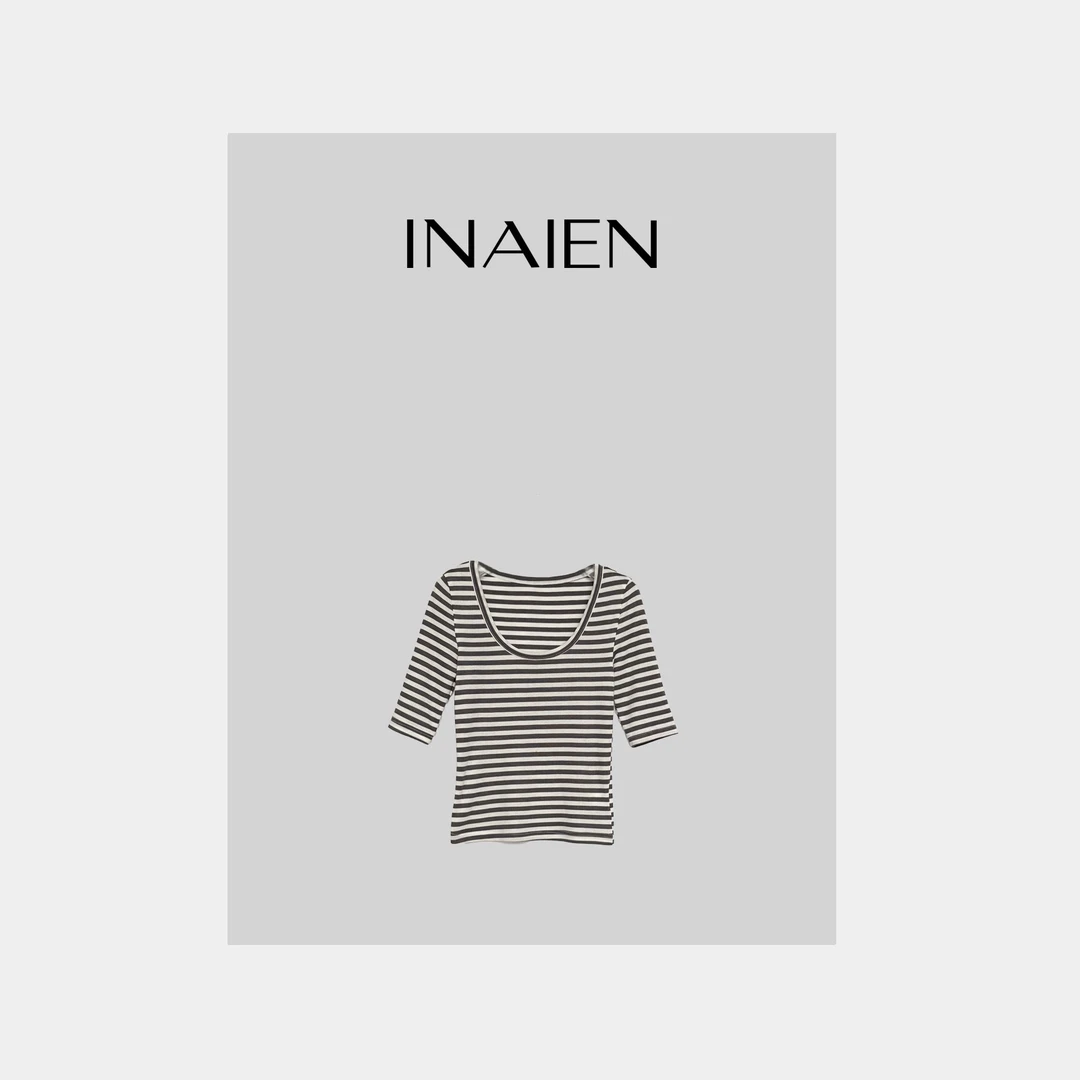【INAIEN】线上款 条纹中袖上衣 N6311