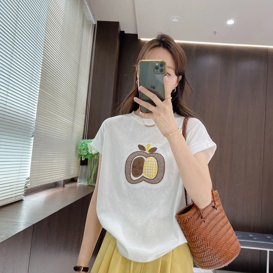 IMFLY金小金自制女装 T恤DYW9320韩系时尚减龄刺绣短袖上衣女