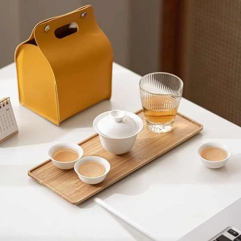 d羊脂玉盖碗旅行茶具一壶三杯便携式KK    0523