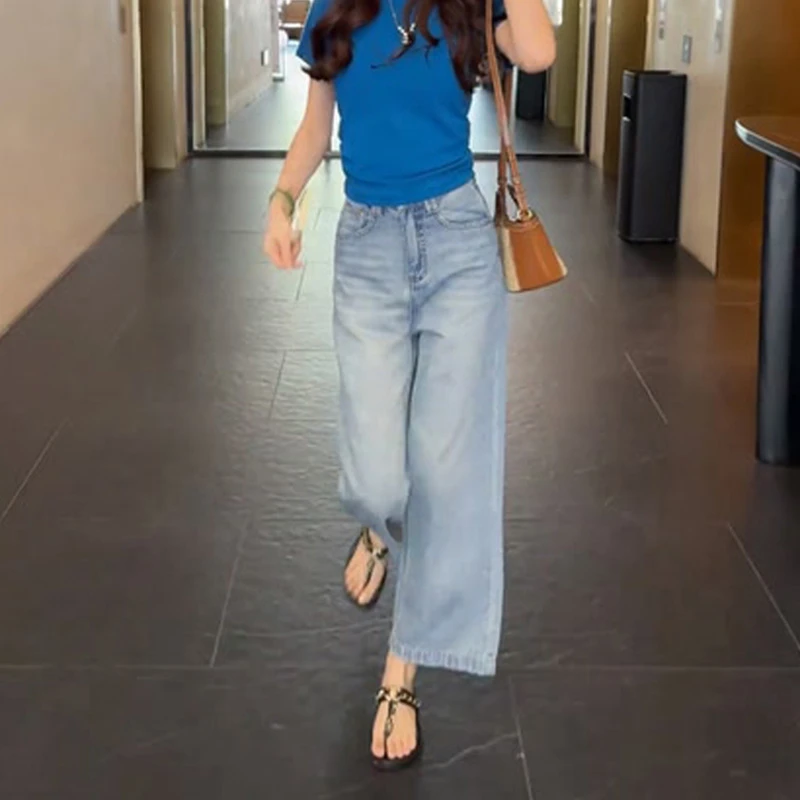 2025夏季新款高腰垂坠感显瘦直筒牛仔裤百搭好穿时尚女装洋气裤子