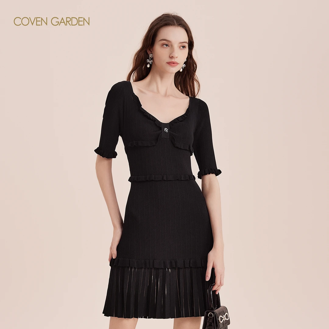 【若谷粉丝专属】 哥文花园V领流苏裙摆连衣裙CTC3081208