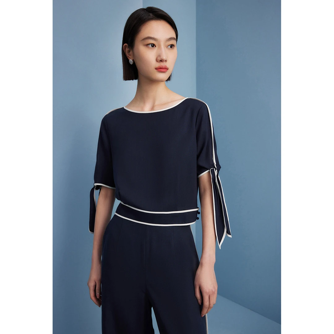 【珊珊专属】莱赛尔天丝衬衫夏圆领五分袖纯色小衫M314101002