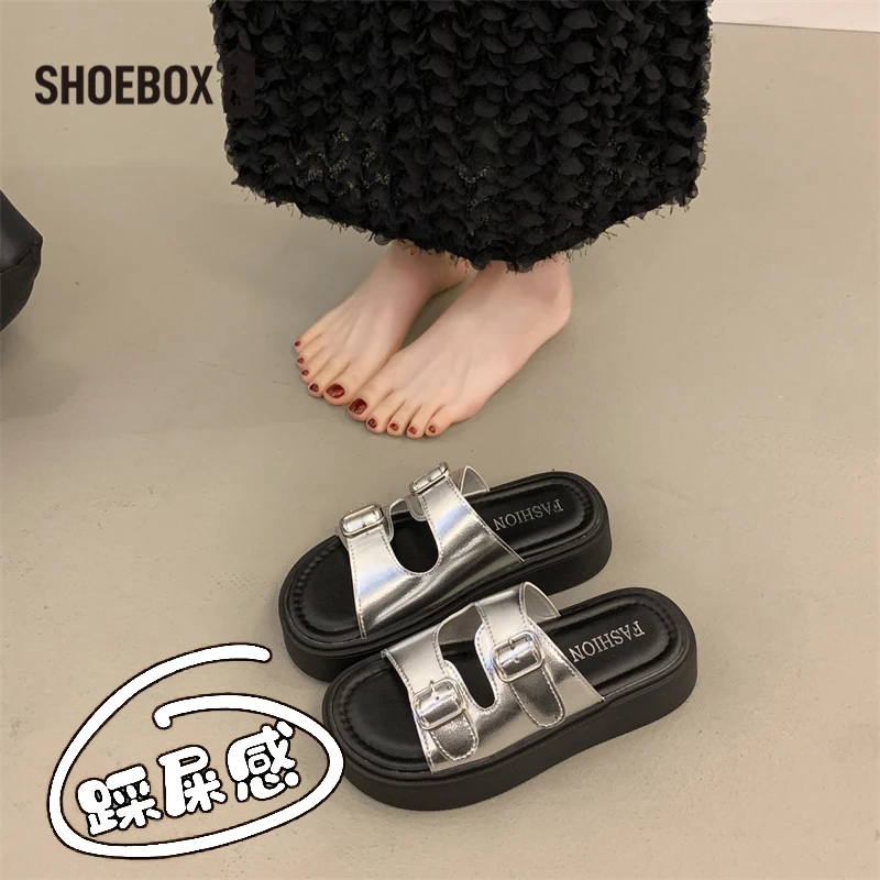 SHOEBOX鞋柜网红厚底勃肯拖鞋女夏外穿2025新款配裙子沙滩一字拖