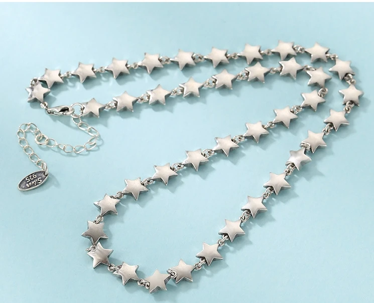 链子925银 光面五角星项链 项链 流行长款毛衣链