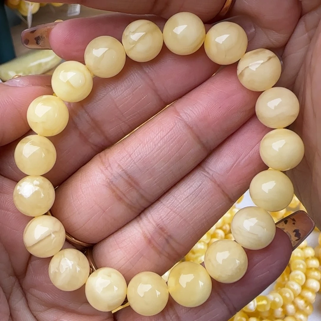蜜蜡手链未镶嵌白花圆珠手串