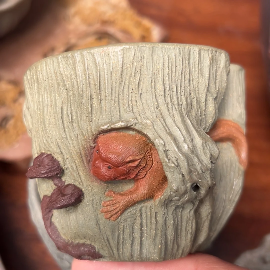 紫砂茶杯猴子绿泥大号子夜