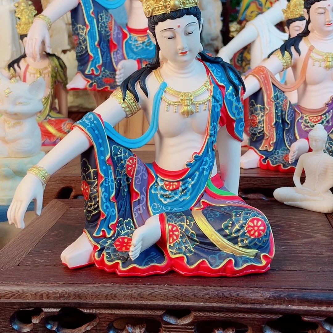 上***汐石材自在观音摆件20描花