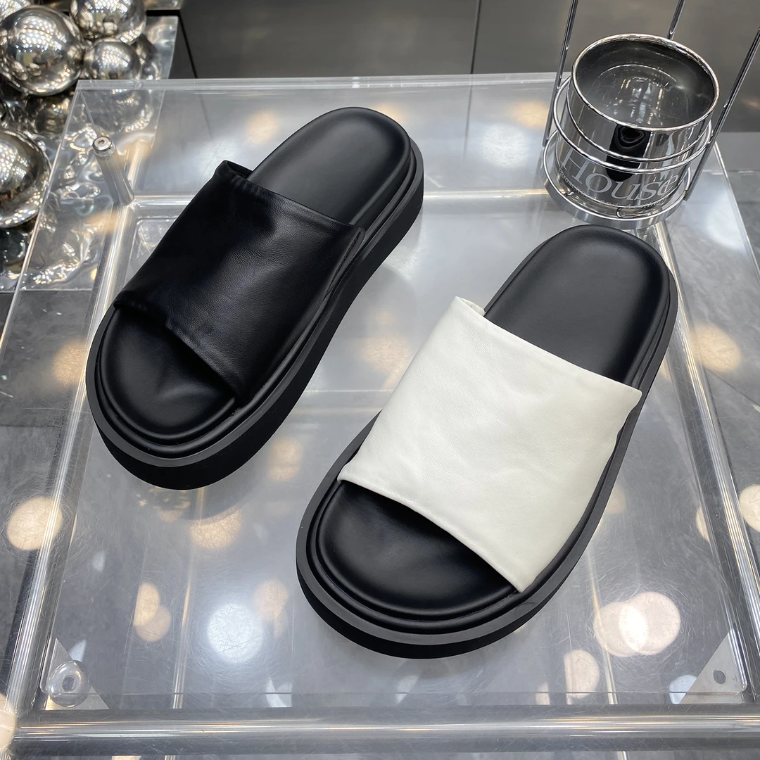 【现货】2025年夏季新品羊皮简约百搭厚底一字拖鞋露趾凉拖Z223-1
