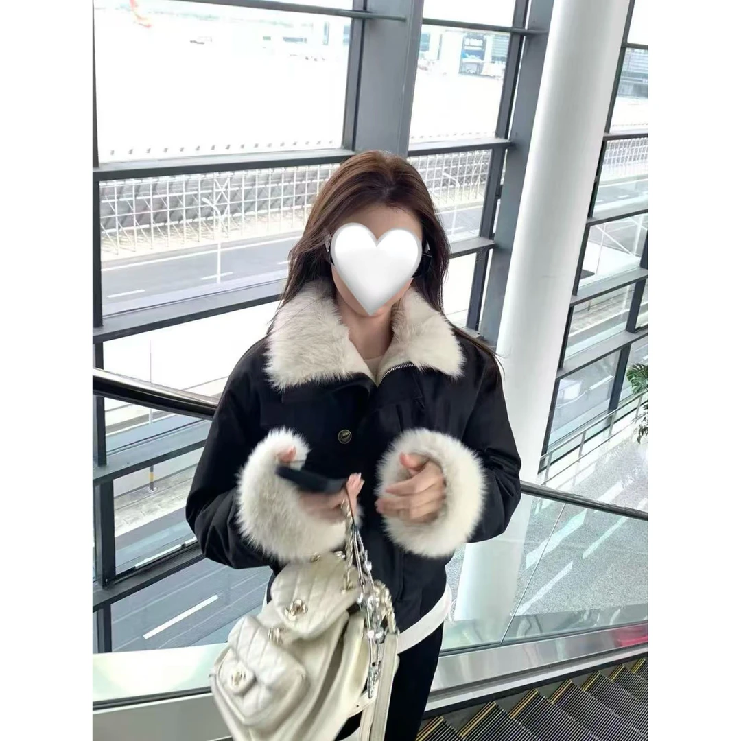 2025新款常规厚款短款短外套加厚长袖女款服装女单排扣毛毛翻领