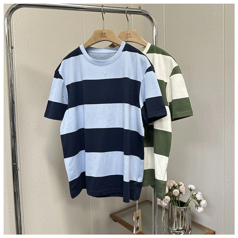 T298     夏季新款宽松宽条圆领短袖T恤女