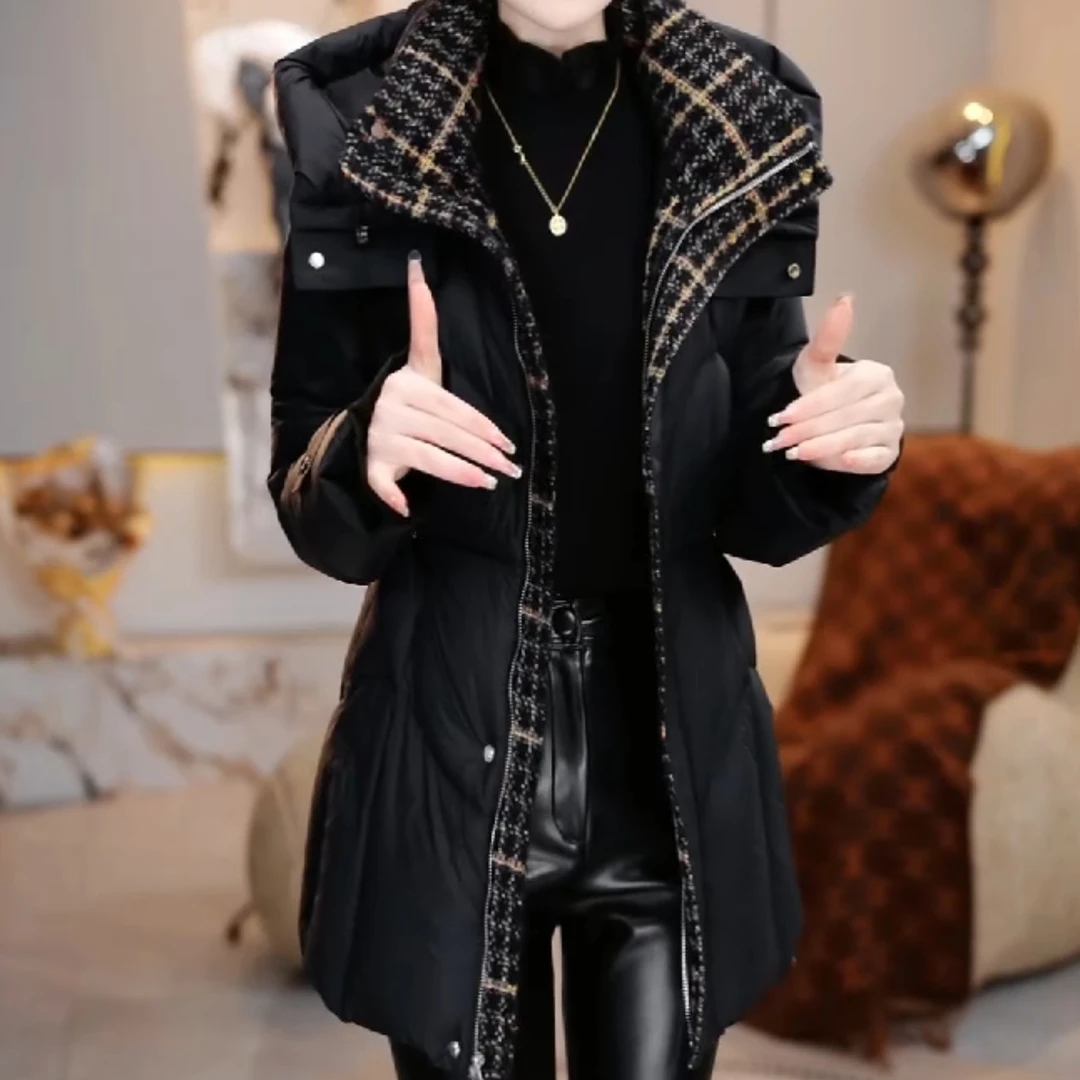 时尚羽绒服洋气黑色中长款国标白鸭绒外套2025冬季女装保暖减龄