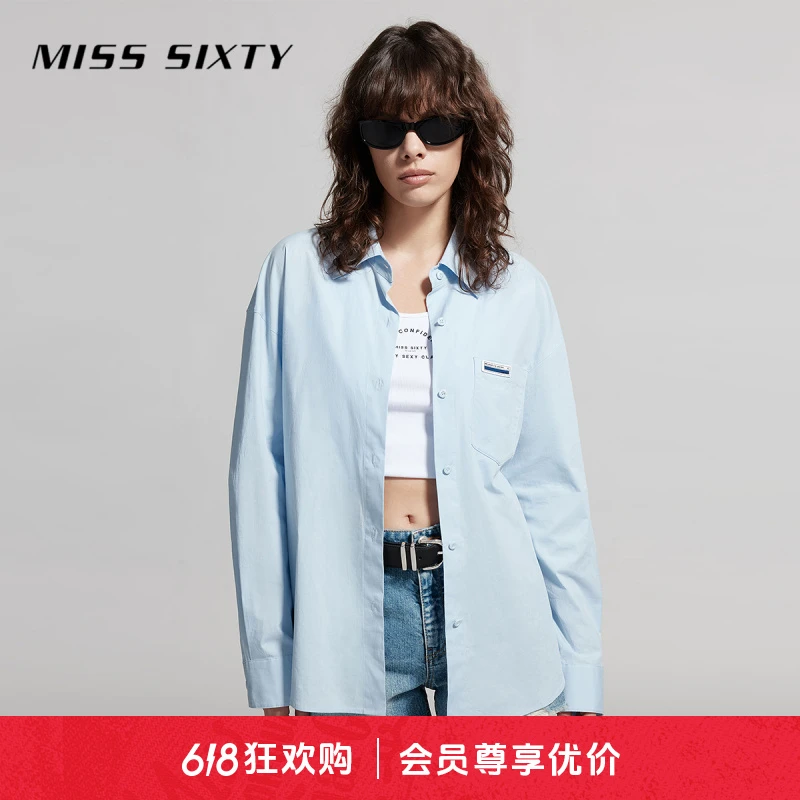 Miss Sixty夏季新款长袖衬衫女宽松中长款慵懒百搭休闲街头风