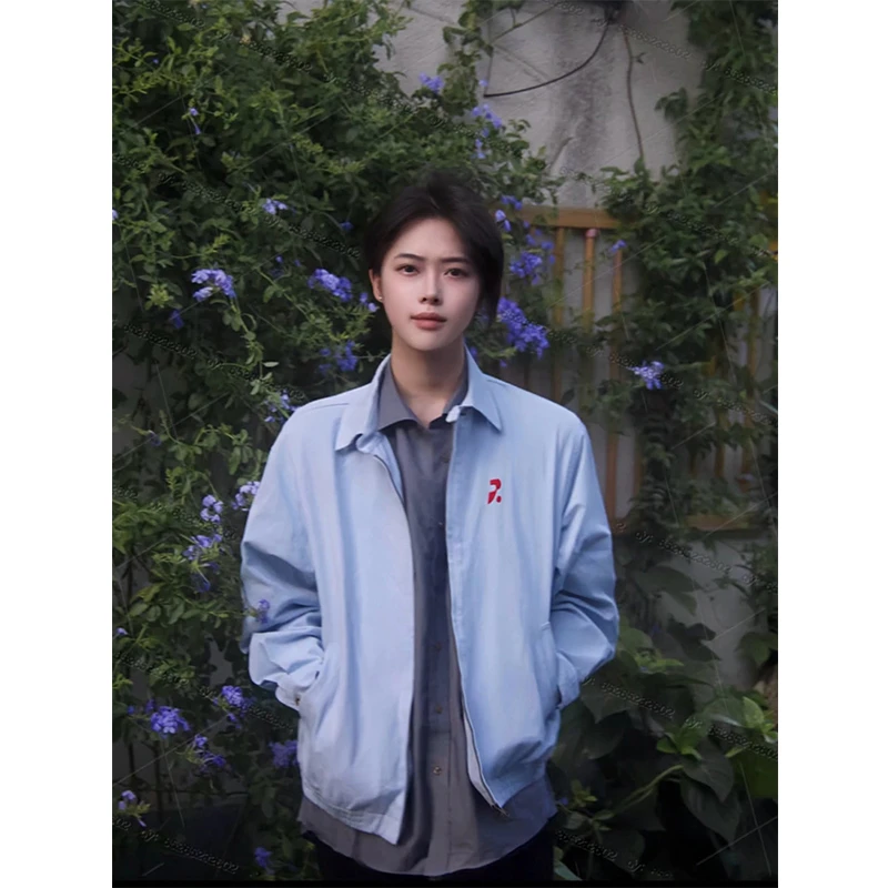 美式复古蓝色夹克男款秋季cleanfit哈灵顿工装外套boxy廓形棒球服