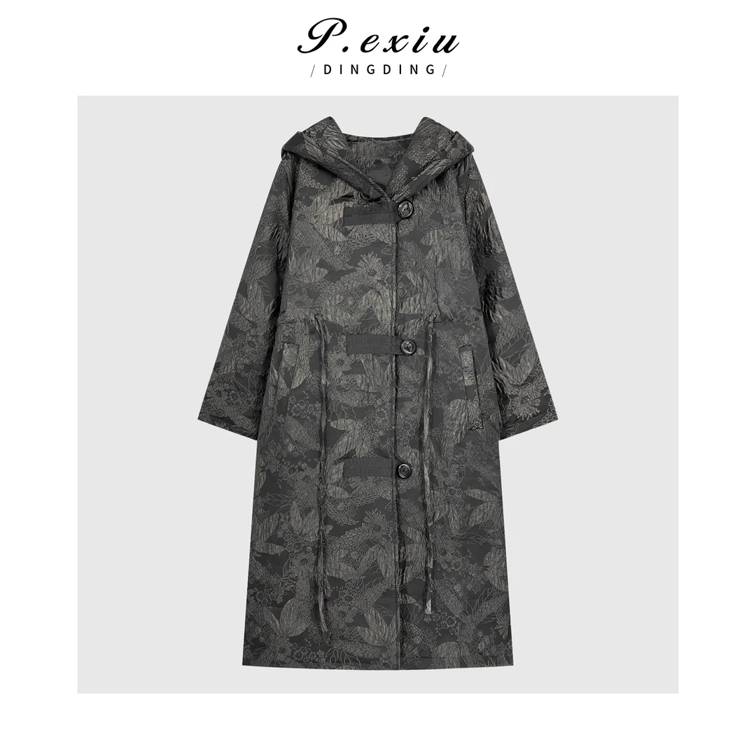 醋酸小众设计重磅提花轻奢复古连帽气质棉服外套Q23364