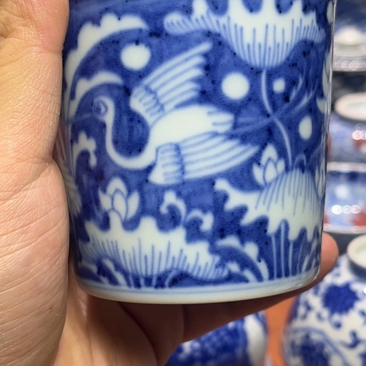 摆件景德镇青花一路连升直口杯杯