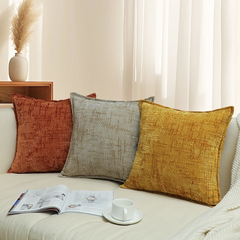 现代简约雪尼尔双面纯色抱枕轻奢高级感沙发客厅床头抱枕高档靠背