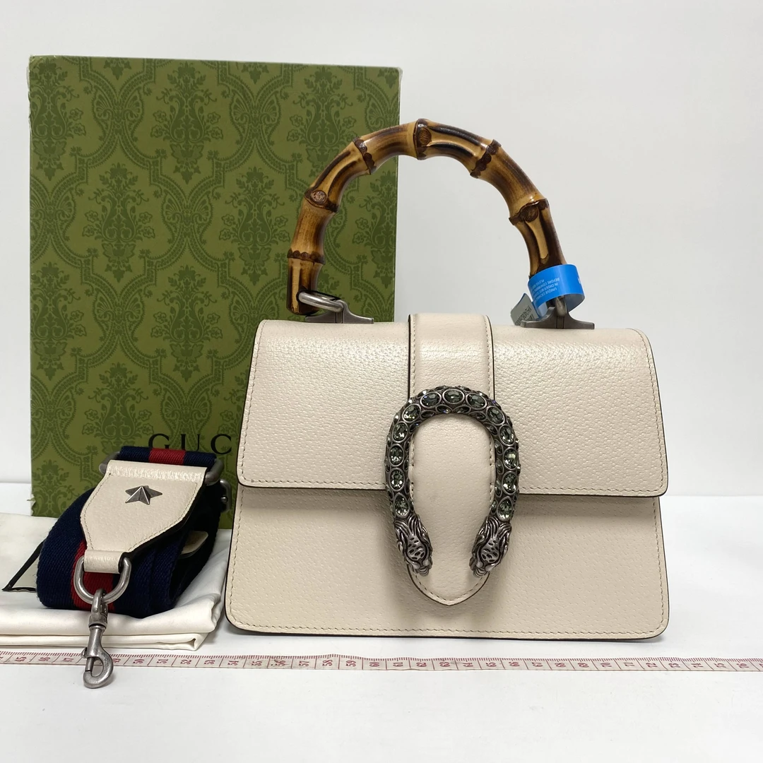 99新 GUCCI/古驰 静文专属 古驰白色钻扣口盖竹节包 THKE139