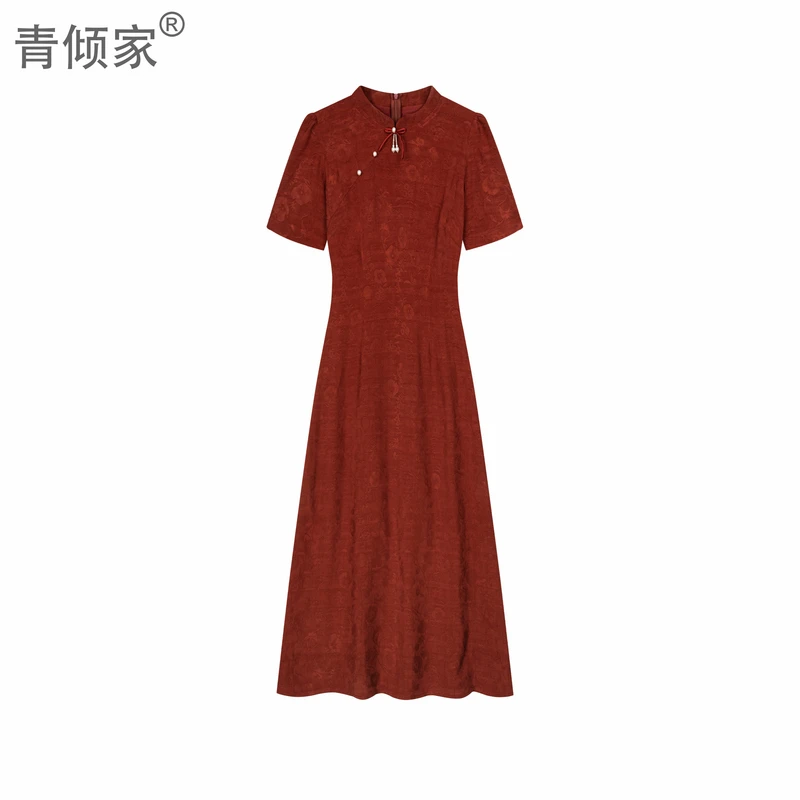 青倾家【楼山春晓】红色奥黛旗袍婚宴礼服日常国风连衣裙