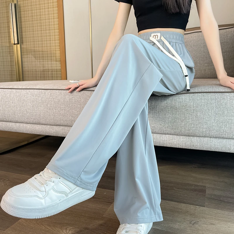 冰丝西装裤女夏季薄款高腰垂感凉凉防晒阔腿裤宽松休闲直筒女裤子