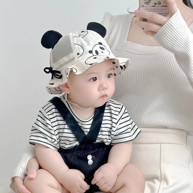 宝宝帽子夏季薄款透气网眼渔夫帽男童女童可爱超萌遮阳防晒盆帽m