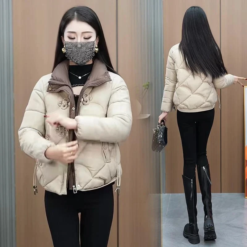 冬季棉服女短外套2025年冬季新款中国风盘扣立领显瘦百搭棉衣