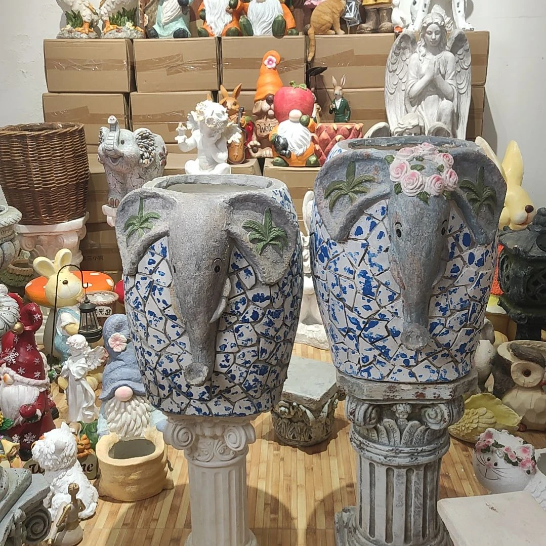 合成树脂青花大象一对