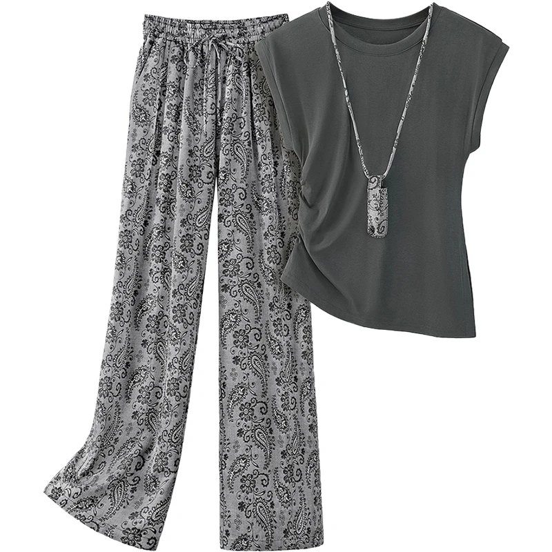 丝柏舍2025夏装新款女装时尚套装上衣搭休闲裤两件套S52X4858N