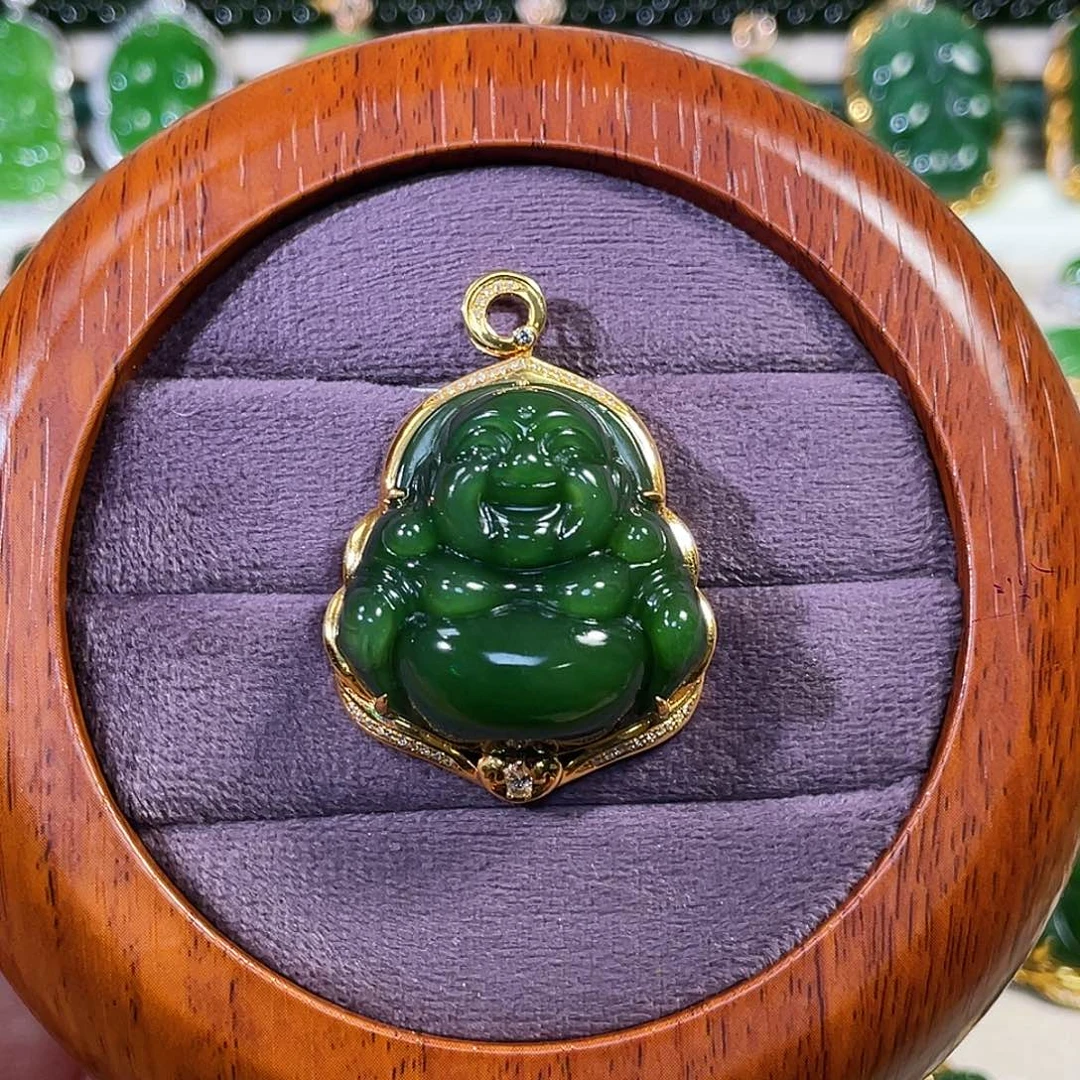 和田玉（碧玉）18K金镶嵌颈饰30mm