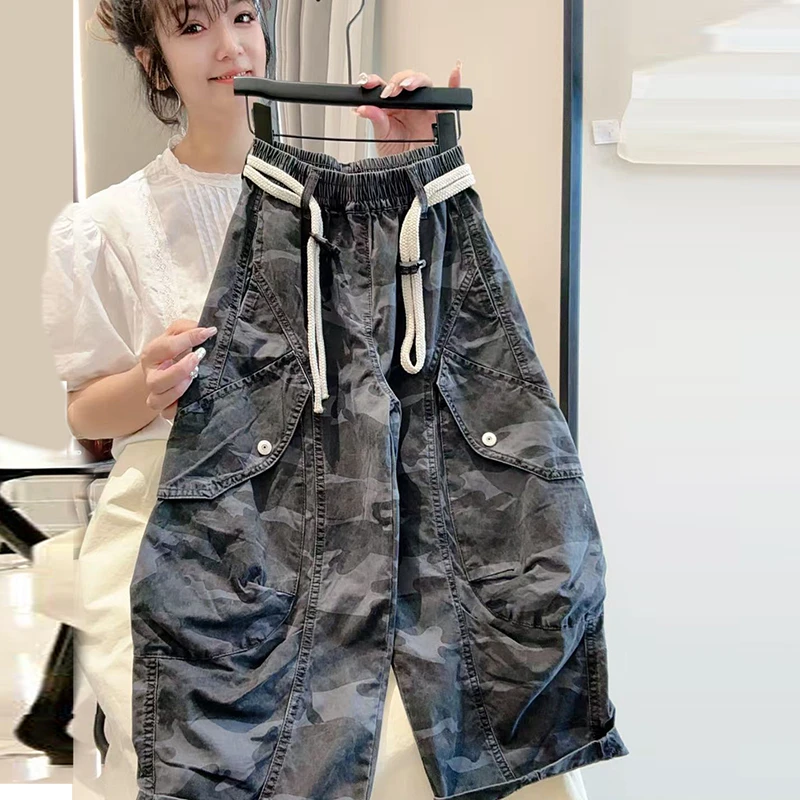 迷彩工装裤2025春新款宽松直筒休闲裤美式复古阔腿裤男童裤子童装