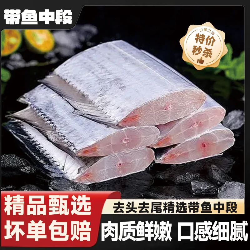 新鲜速冻现切去头去尾带鱼段无厚冰衣每包500克*5包 6-9段/包