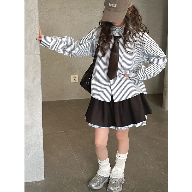 K26923孙小美学院风女童衬衫套装2025春装新款儿童两件套衣服