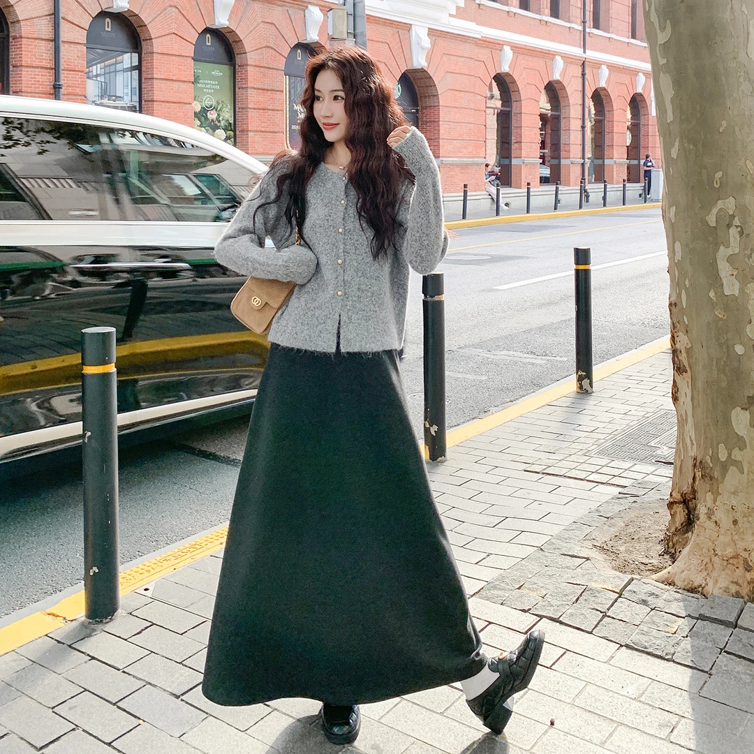 轻熟风针织开衫套装女2025秋季新款显瘦气质时尚黑色半身裙两件套