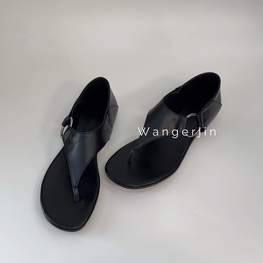 【六呈六】牛皮/2.5CM/极简高级松弛休闲一字带时装夹趾人字拖凉鞋