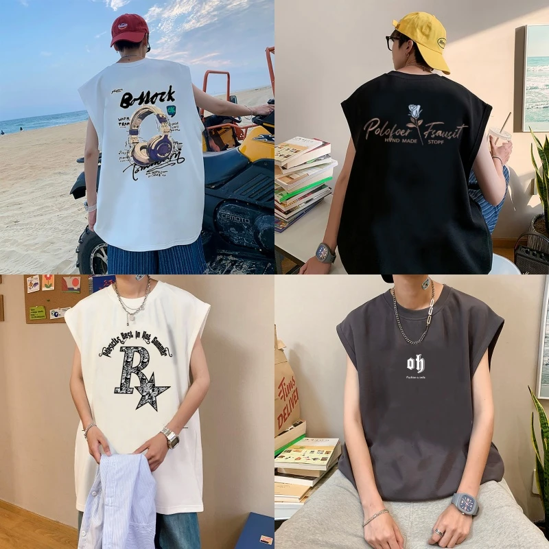 潮牌纯棉男女坎肩无袖t恤男生美式简约背心运动篮球服宽松大码ins